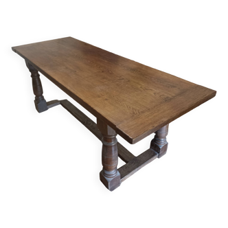 Solid oak wood table - refectory table type curved legs