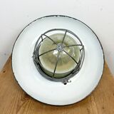 Industrial Green Enamel Factory Cage Pendant Lamp in Cast Iron from Zaos, 1960s