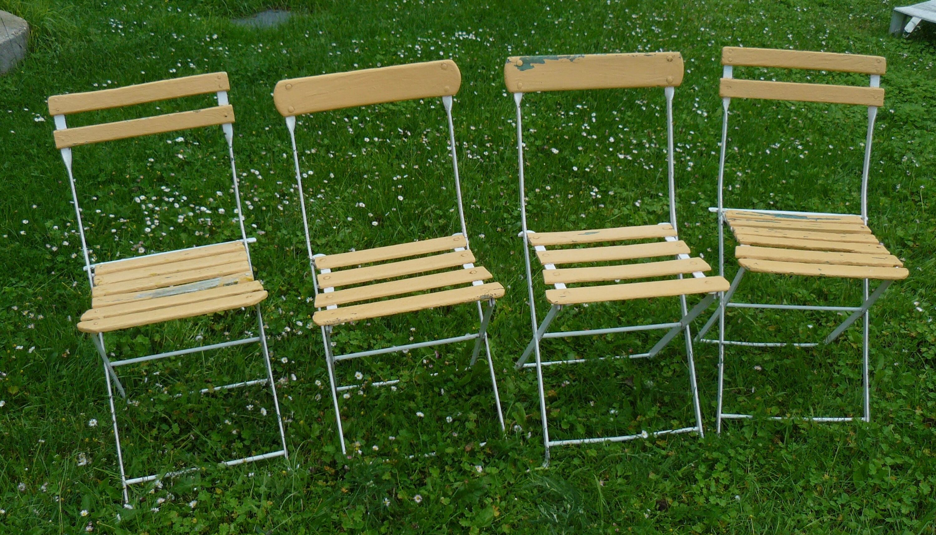 Lot de 4 chaises de jardin pliantes à lattes vintage 1940