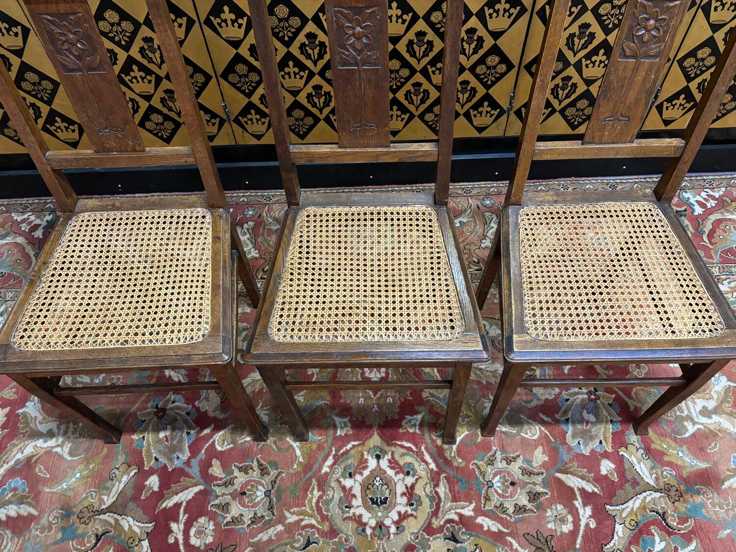 3 caned art deco chairs