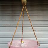 Art deco ceiling lamp in pink pressed molded glass - working condition - "the grapes"
