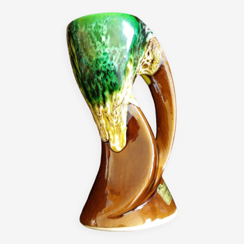 Vallauris vase in green flamed enamel