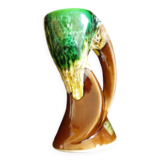Vallauris vase in green flamed enamel