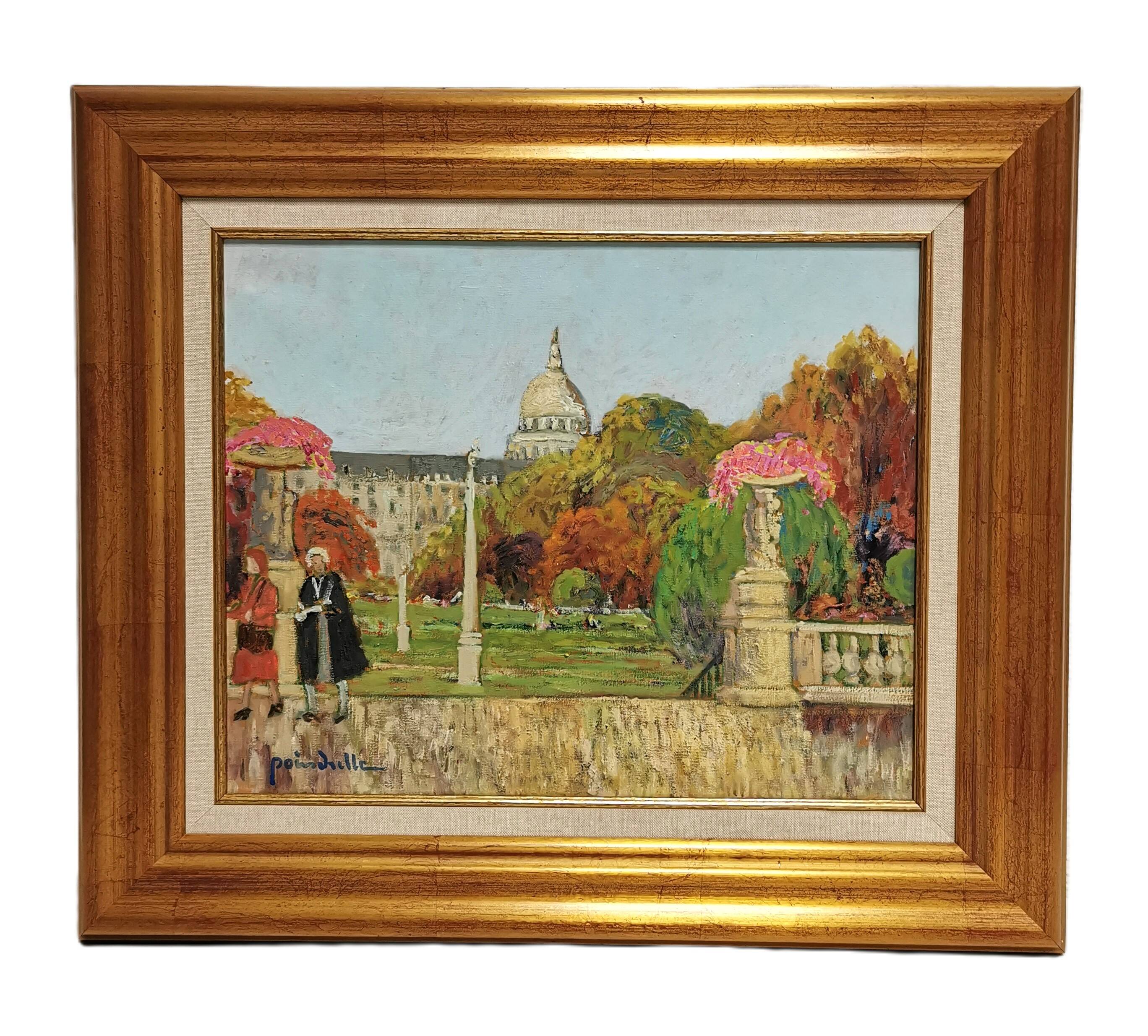 Painting / Oil on canvas signed POINDRELLE. the Luxembourg Gardens