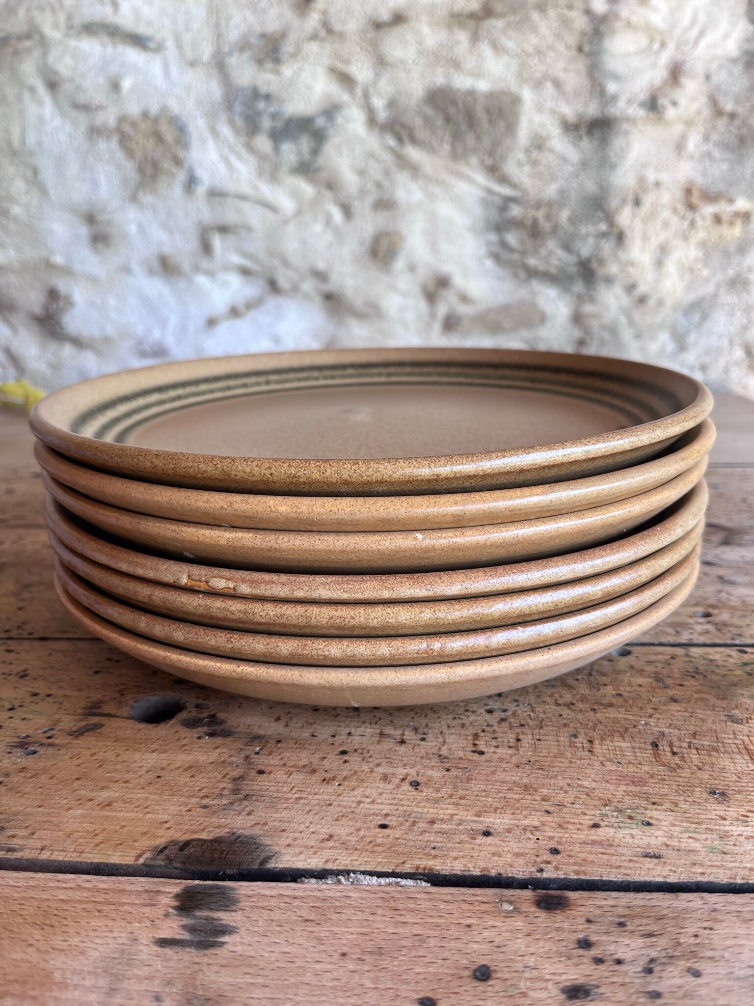 Set of 7 flat sandstone plates Sarreguemines