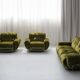 Three seater sofa and armchairs dining set by Adriano Piazzesi, reupholstered olive velvet