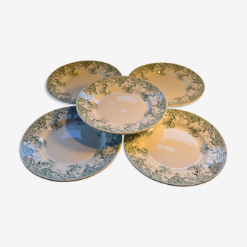 Set de 5 assiettes plates Terre de fer décor chèvrefeuille