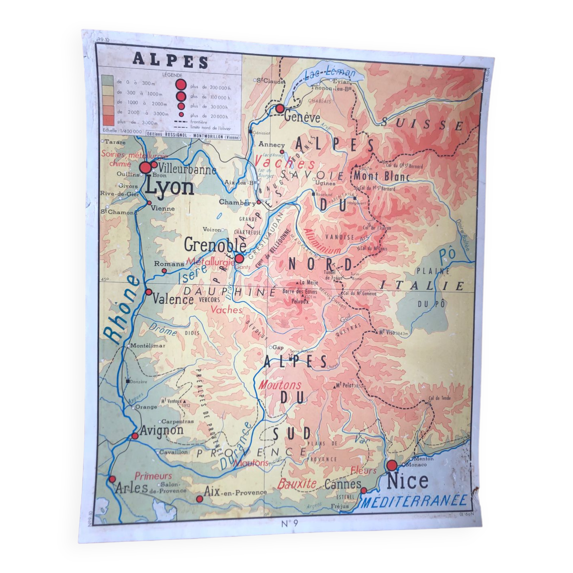 Ancienne affiche carte scolaire -Alpes/ Ouest bassin parisien