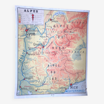 Ancienne affiche carte scolaire -Alpes/ Ouest bassin parisien