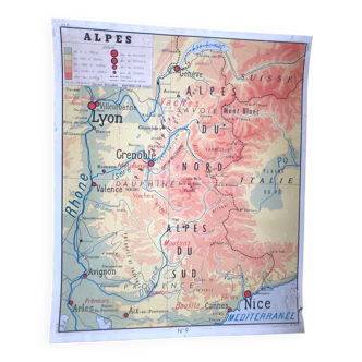 Ancienne affiche carte scolaire -Alpes/ Ouest bassin parisien