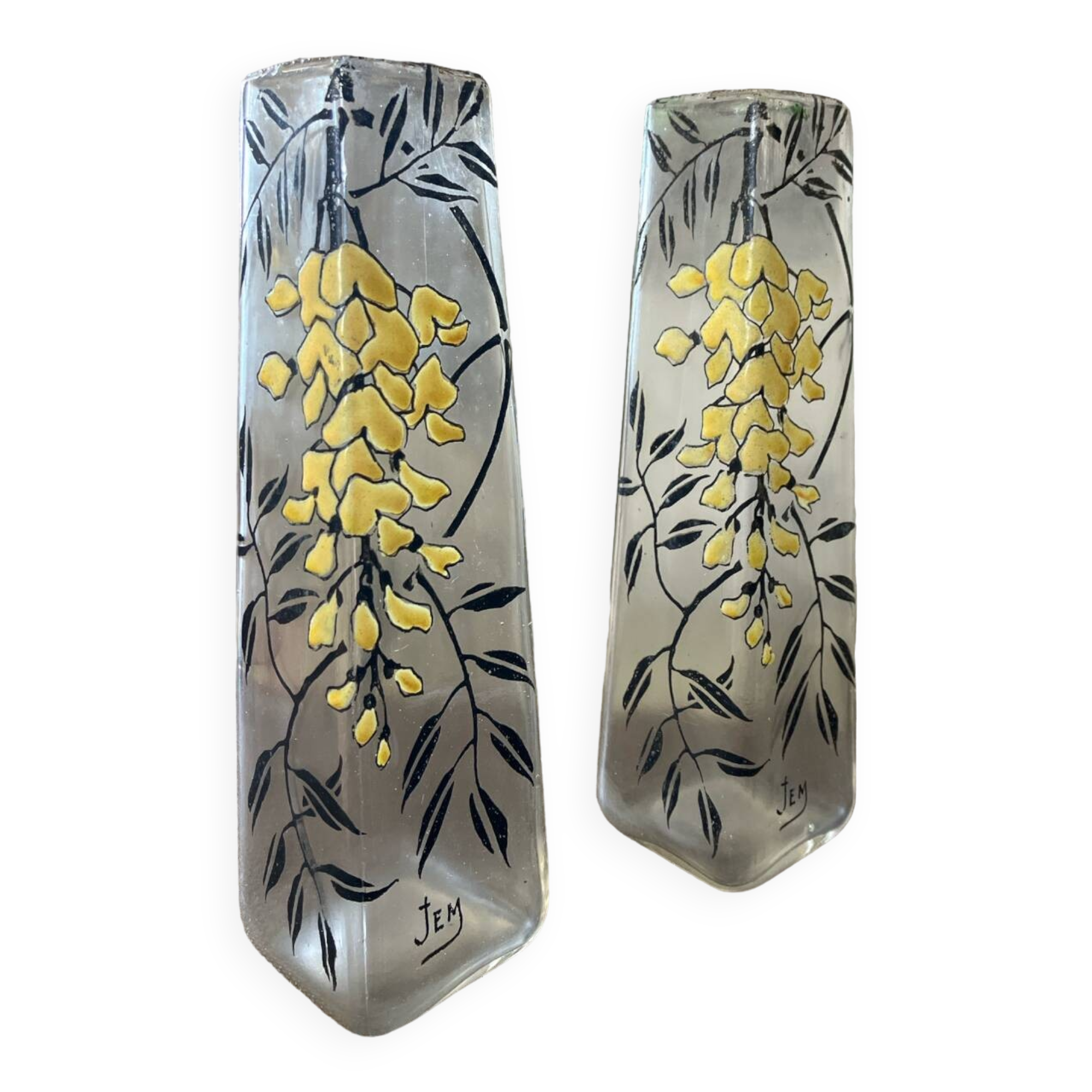 Pair of Flower Vases Signed Jem (legras)