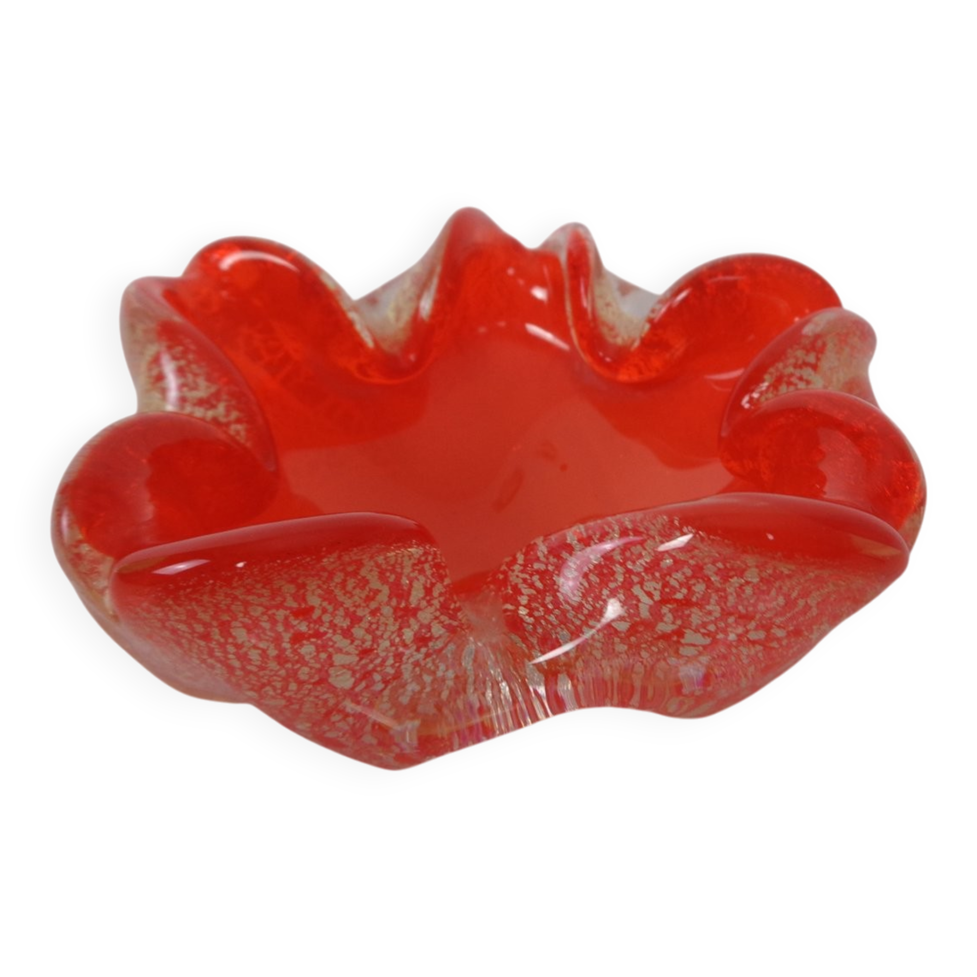 Red & Silver Murano Glass Ashtray by Barovier & Toso, Italy, 1960s