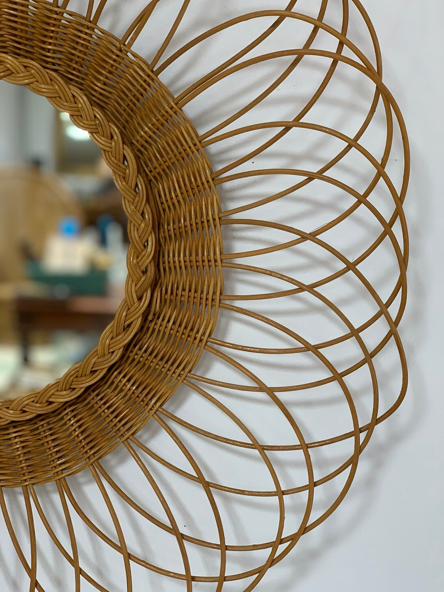 Large mirror wicker sun vintage 63cm