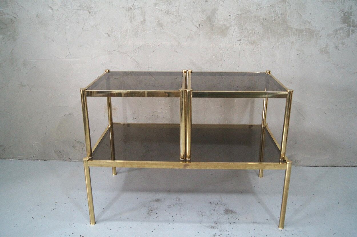 Set of 3 Italian minimalist brass coffee tables, 1970s