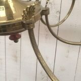 Brass and red plexiglass chandelier