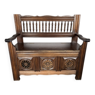 Banc coffre vintage en bois massif - style rustique / renaissance