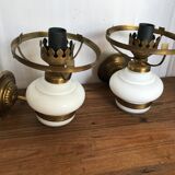 Pair of brass and opaline sconces