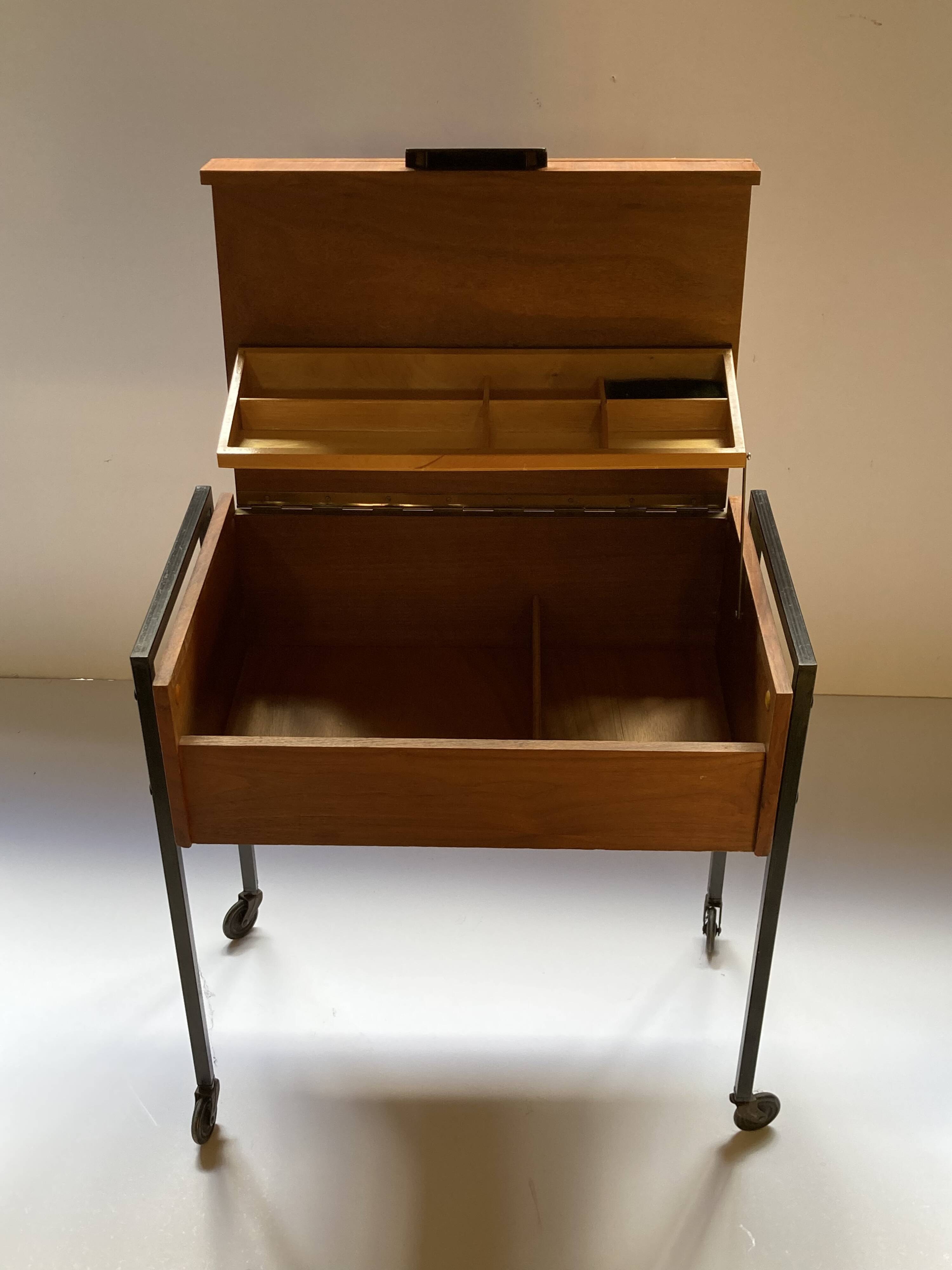 Bedside table/side table/small storage unit on wheels, 1960s