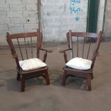 Paire de fauteuils en chêne brutaliste 1970