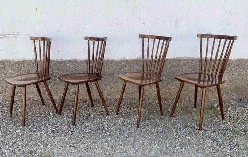 Series of 4 old chairs bistro wood curve dossir eventail in hetre