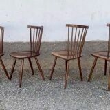 Série de 4 anciennes chaises bistrot bois courbe dossir eventail en hetre