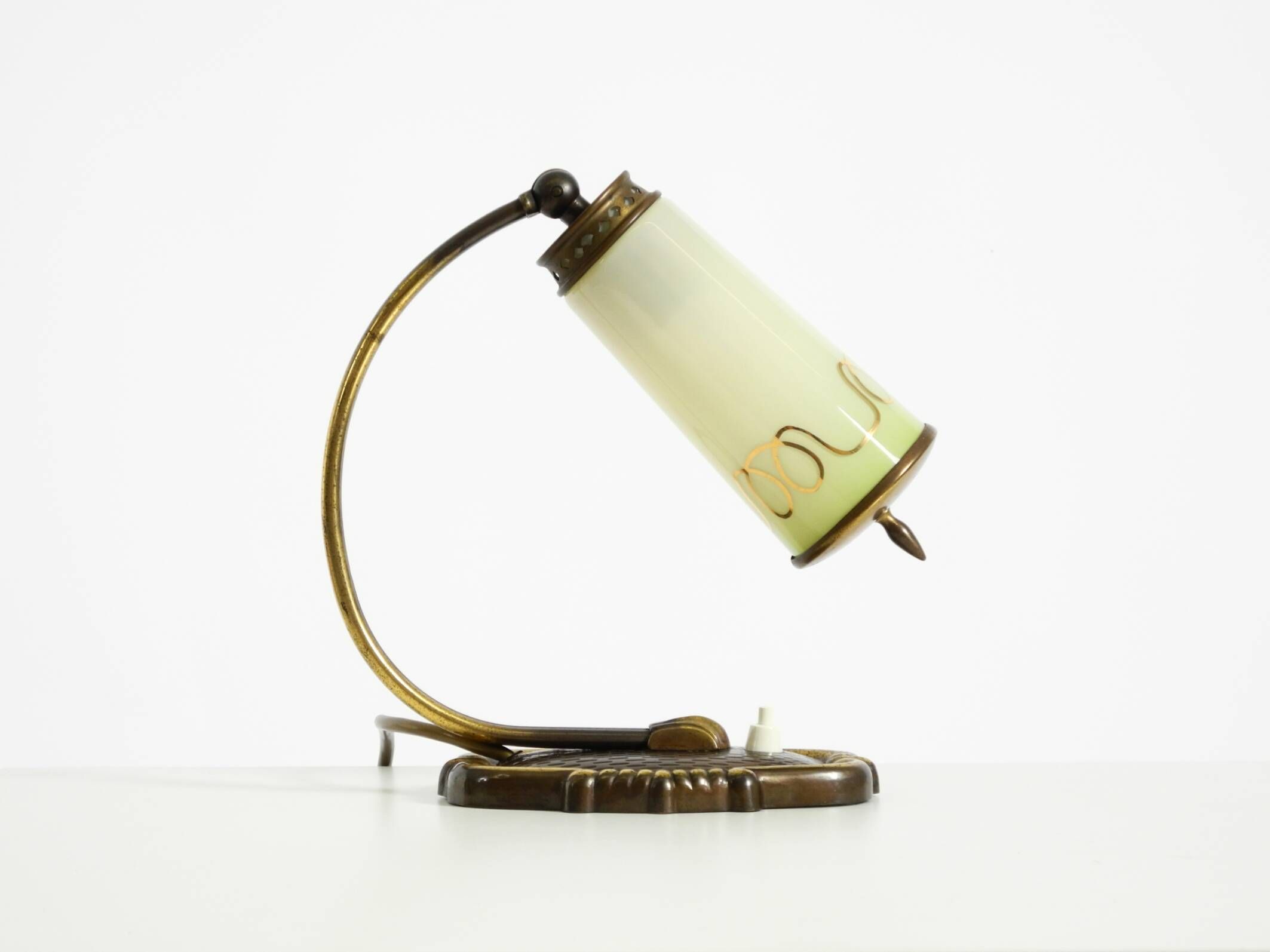 Beautiful, rare brass table lamp with glass shade | 1940s