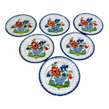 Set of 6 antique Auvillar plates – polychrome floral basket decoration