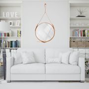 Handmade J. Adnet style mirror in natural vegetable-tanned leather, ø 45 cm