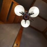 Space age chandelier with 3 lights, stainless steel and cut glass, Mazzega style, 1970