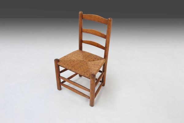 Chaise Wabi-Sabi en bois et osier, France années 1850