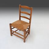 French Wabi-Sabi wood and wicker side Chair, 1850s