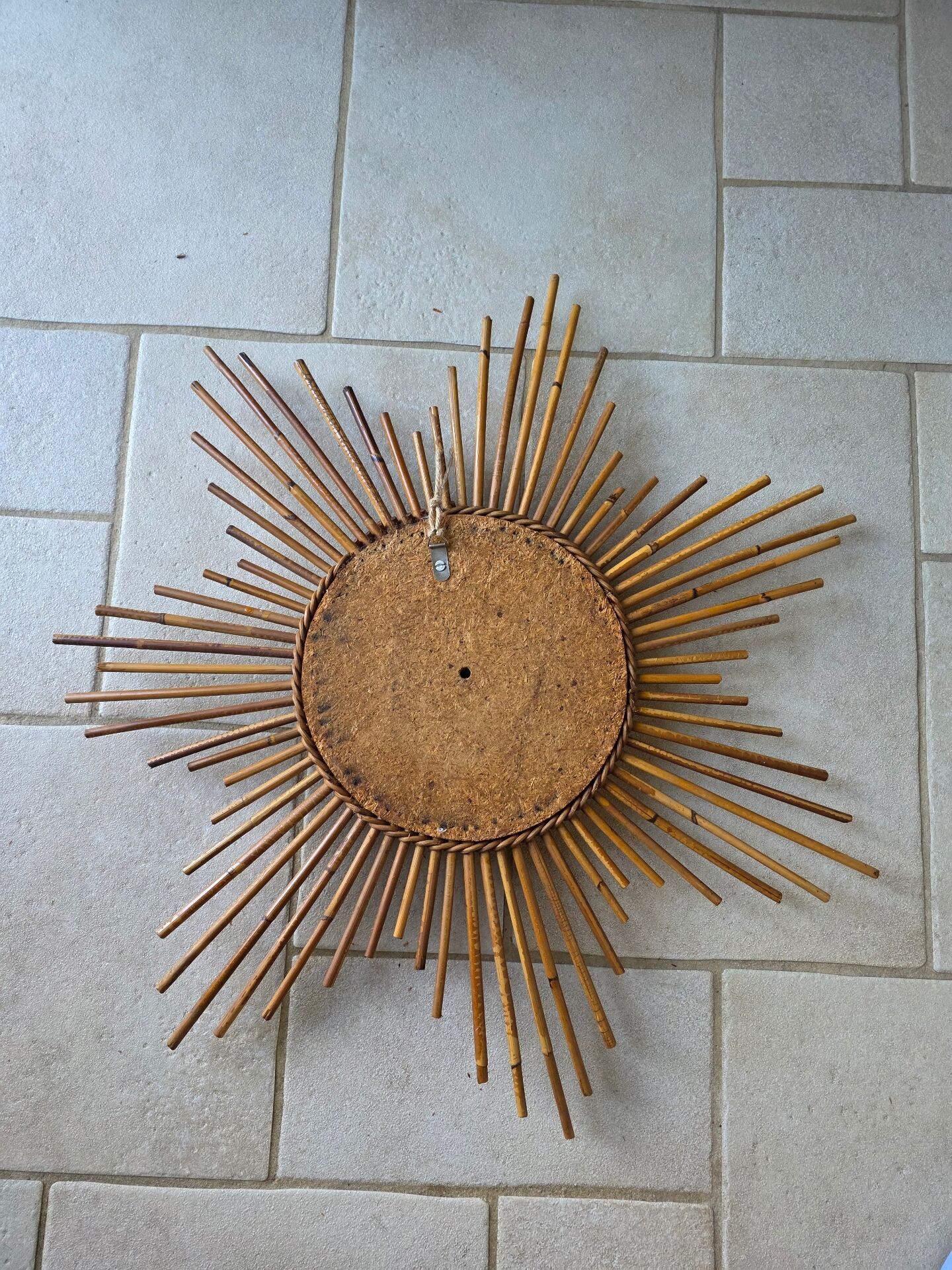 Vintage XL rattan sun mirror