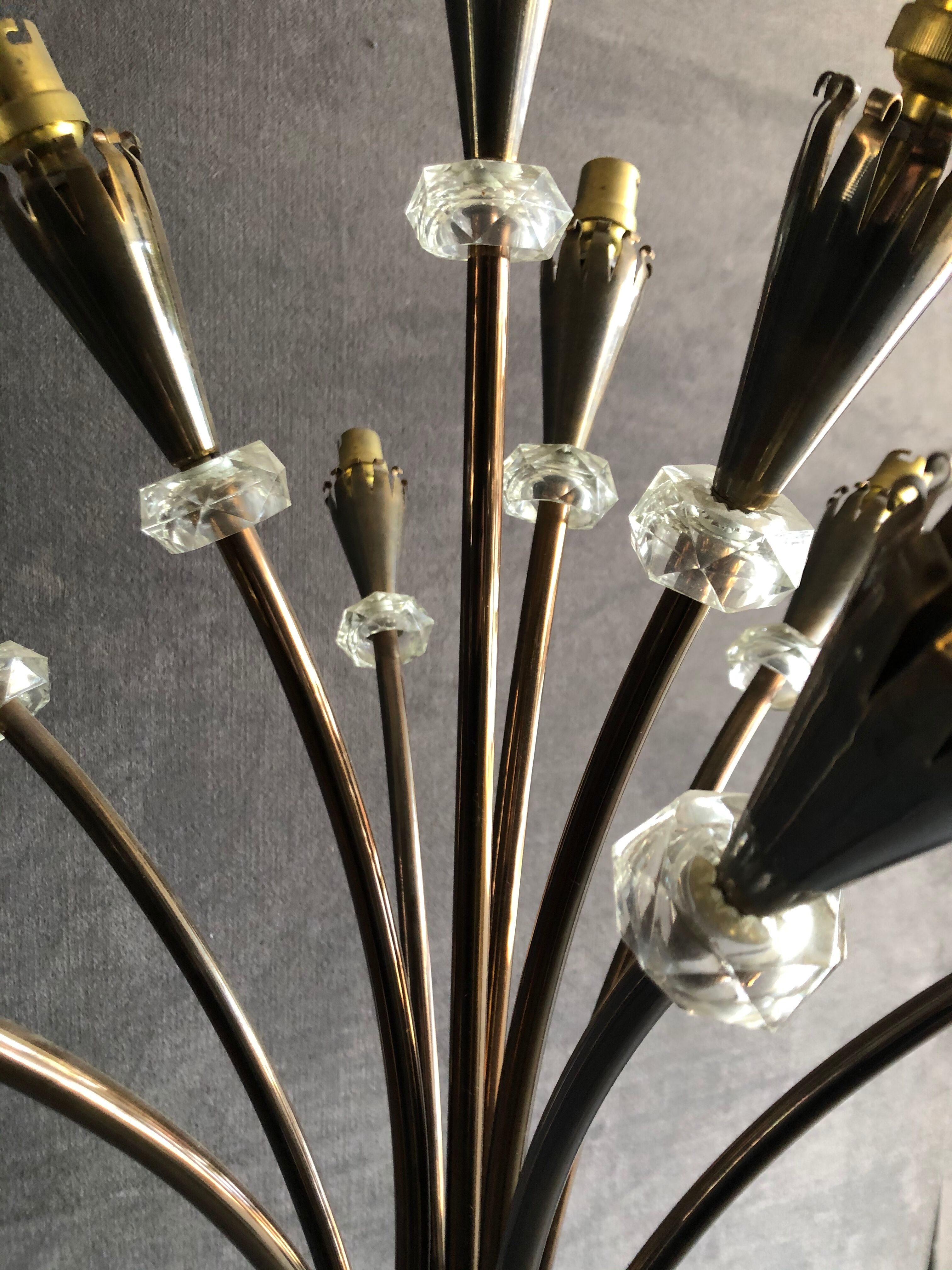 Lunel 1950 brass lamp and glass rings faceted 10 fires