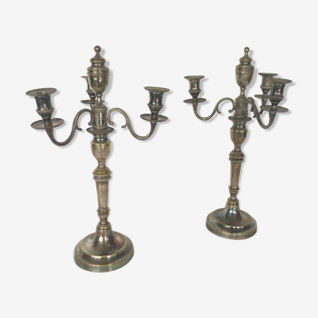 Paire de candélabres de style Louis XVI en bronze argenté