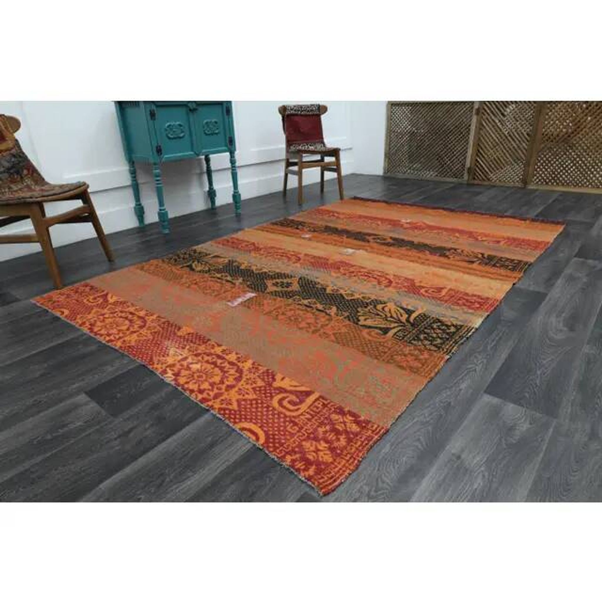 1970s Vintage Turkish Oushak Handmade Wool Cotton Orange Area Rug 182x287