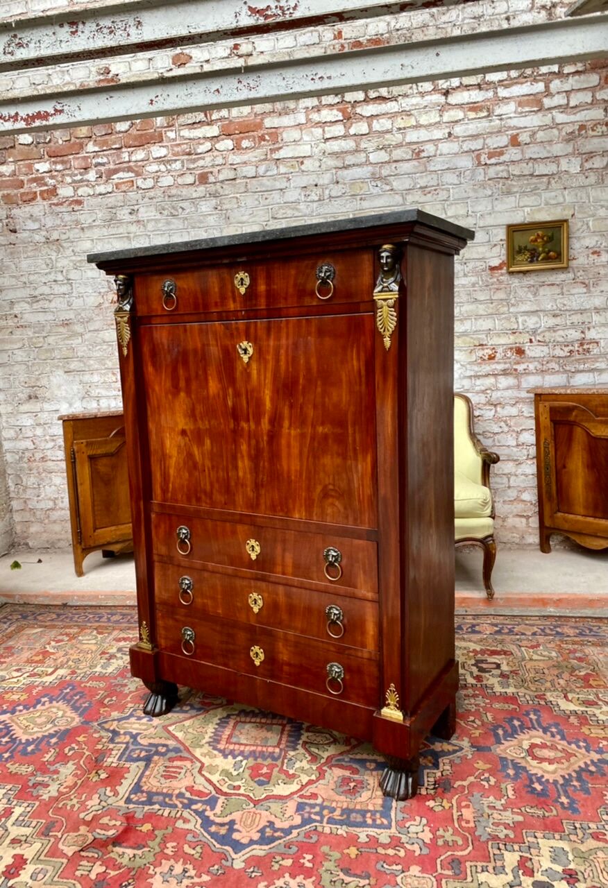 Secretary in mahogany period empire stamped pierre benoît marcion early nineteenth century