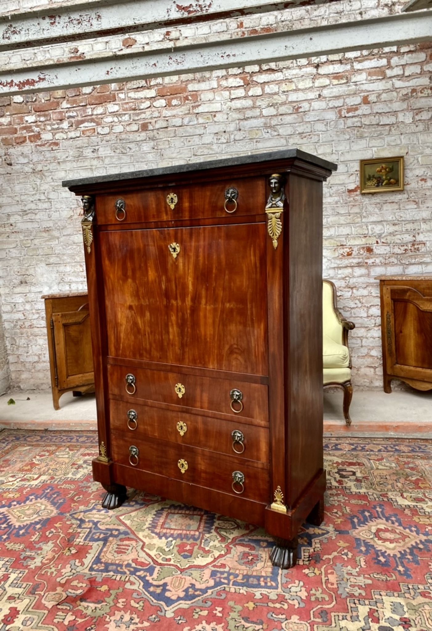 Secretary in mahogany period empire stamped pierre benoît marcion early nineteenth century