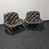 Pair of chrome and leather vintage chairs