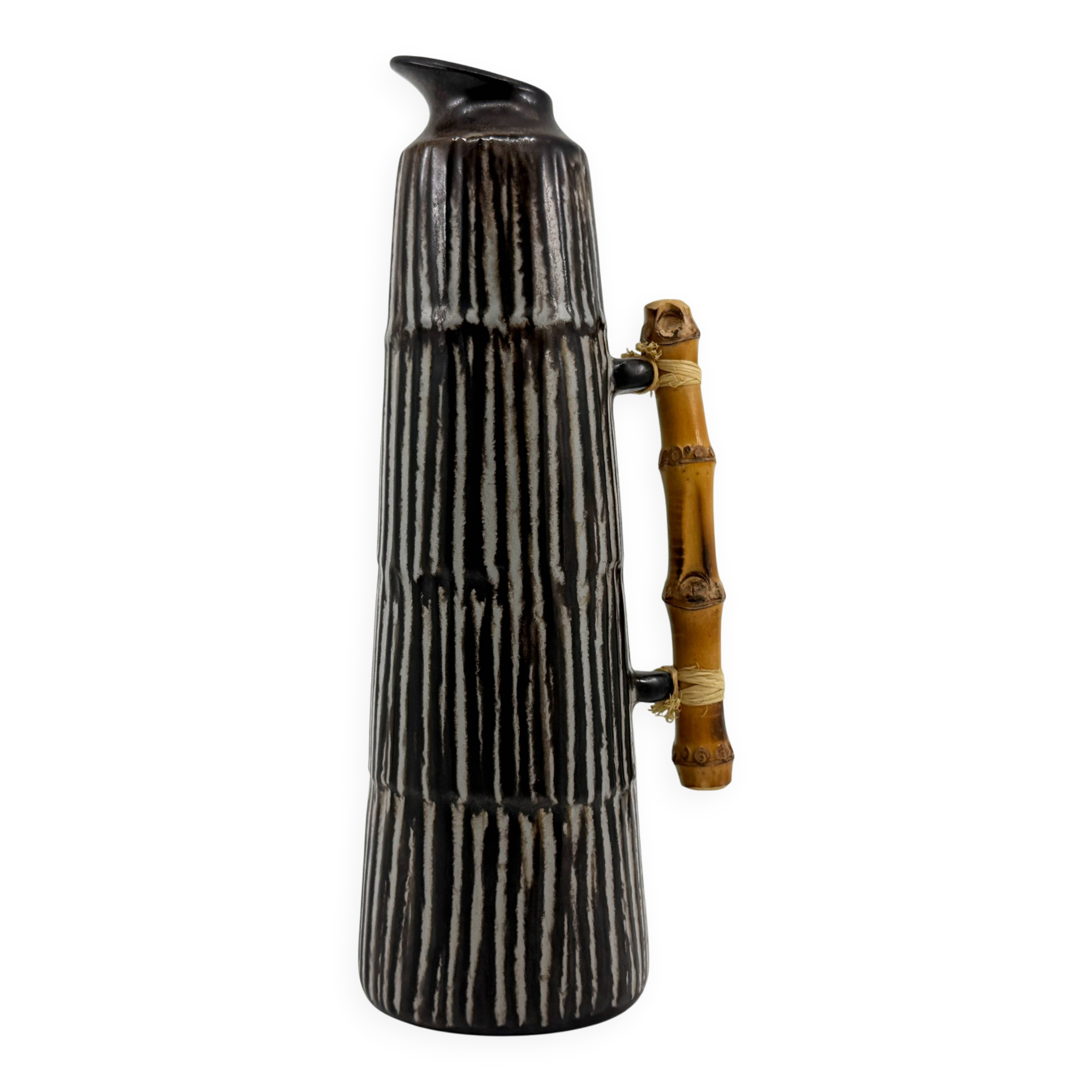 Vintage ceramic and bamboo pitcher vase • BR Keramik Denmark • 1960s