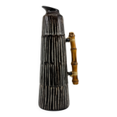 Vase pichet vintage en céramique et bambou • BR Keramik Danemark • 1960s