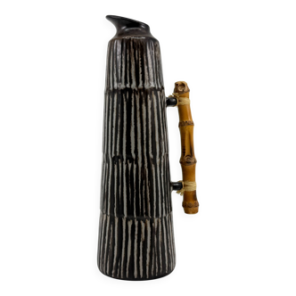 Vintage ceramic and bamboo pitcher vase • BR Keramik Denmark • 1960s