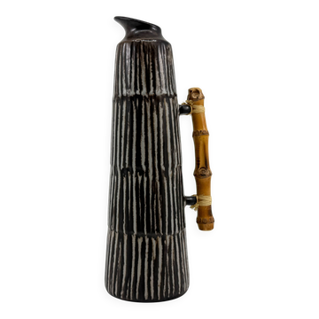 Vase pichet vintage en céramique et bambou • BR Keramik Danemark • 1960s