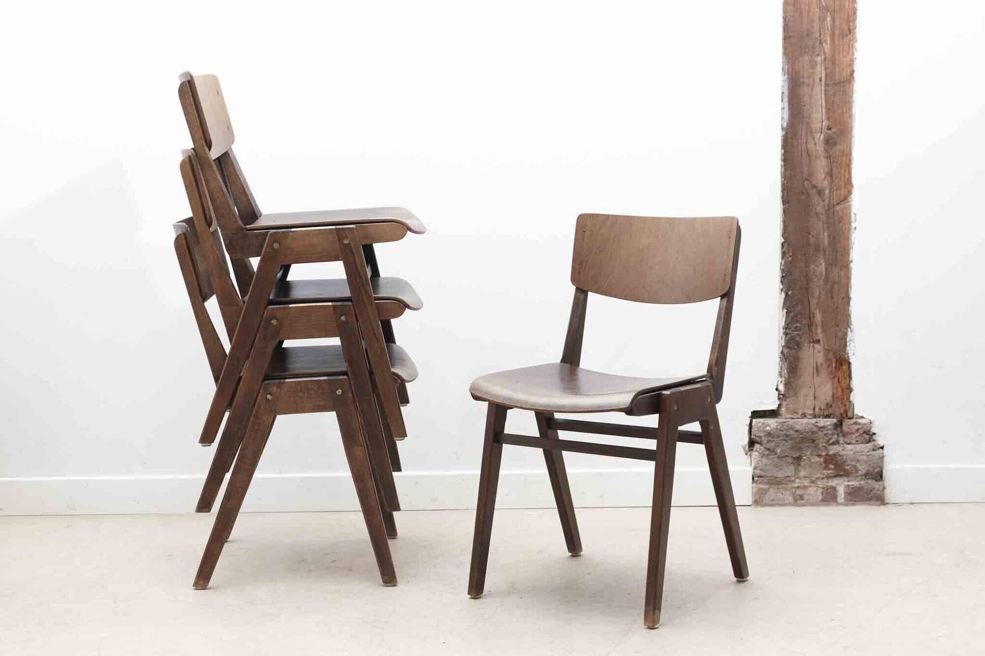Stackable bistro chair in ebony-colored wood, Germany 1960s