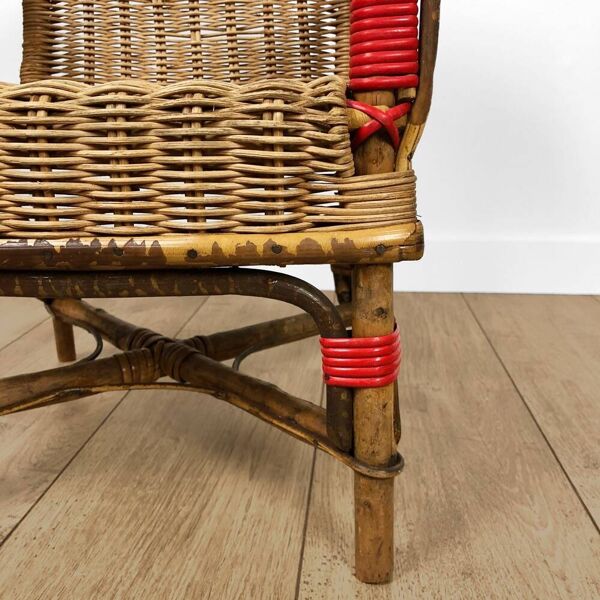 Duo d'anciens fauteuils en osier adulte et enfant