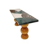Italian Contemporary Marquetry Marble and Wood Legs Console Table by L.A. Studio