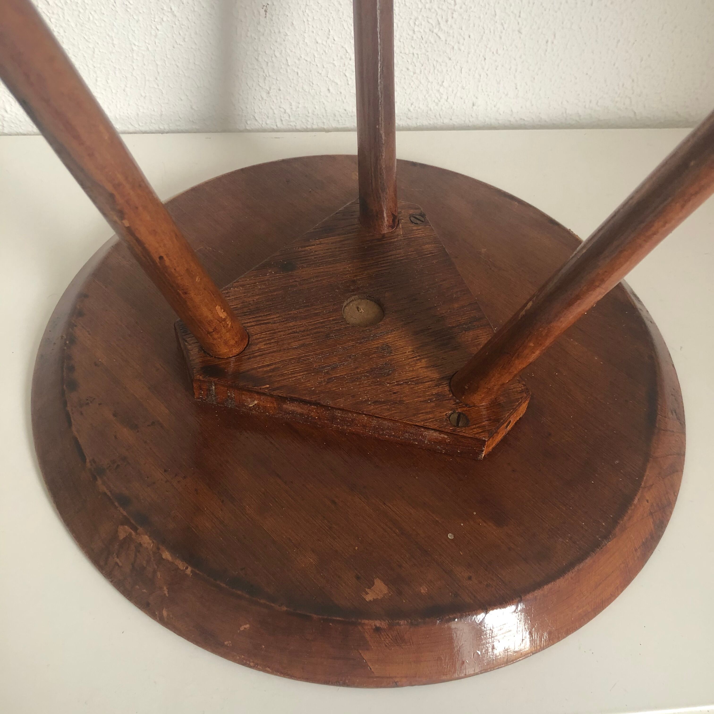 Table basse tripode guéridon ronde bois vintage 1950 - 35 cm