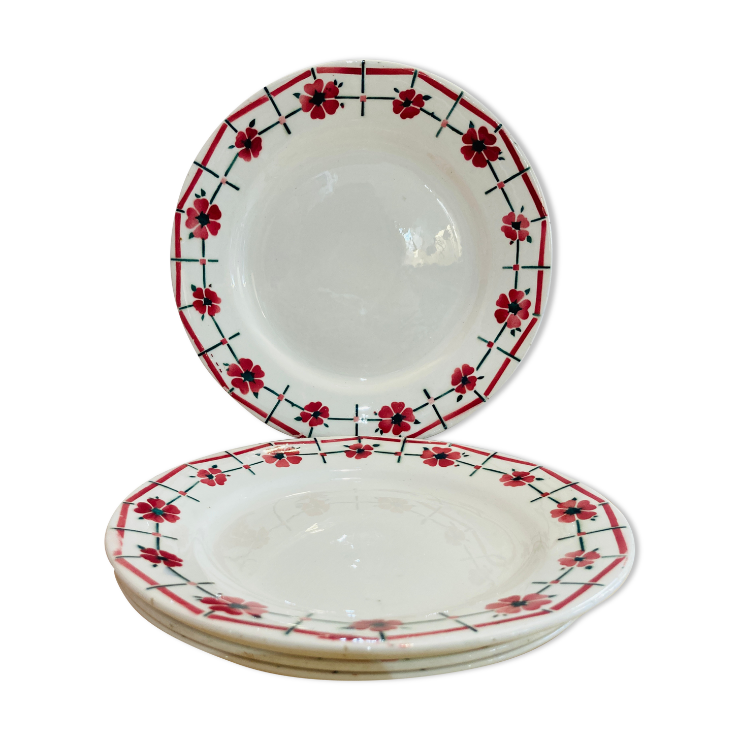 X6 pink flower plates monique ceranord france-retro-vintage