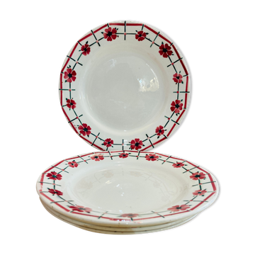 X6 pink flower plates monique ceranord france-retro-vintage