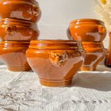 6 vintage ceramic lion head onion soup bowls in the Emile Henry style - honey and black, made in France - traditional elegance