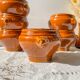 6 vintage ceramic lion head onion soup bowls in the Emile Henry style - honey and black, made in France - traditional elegance